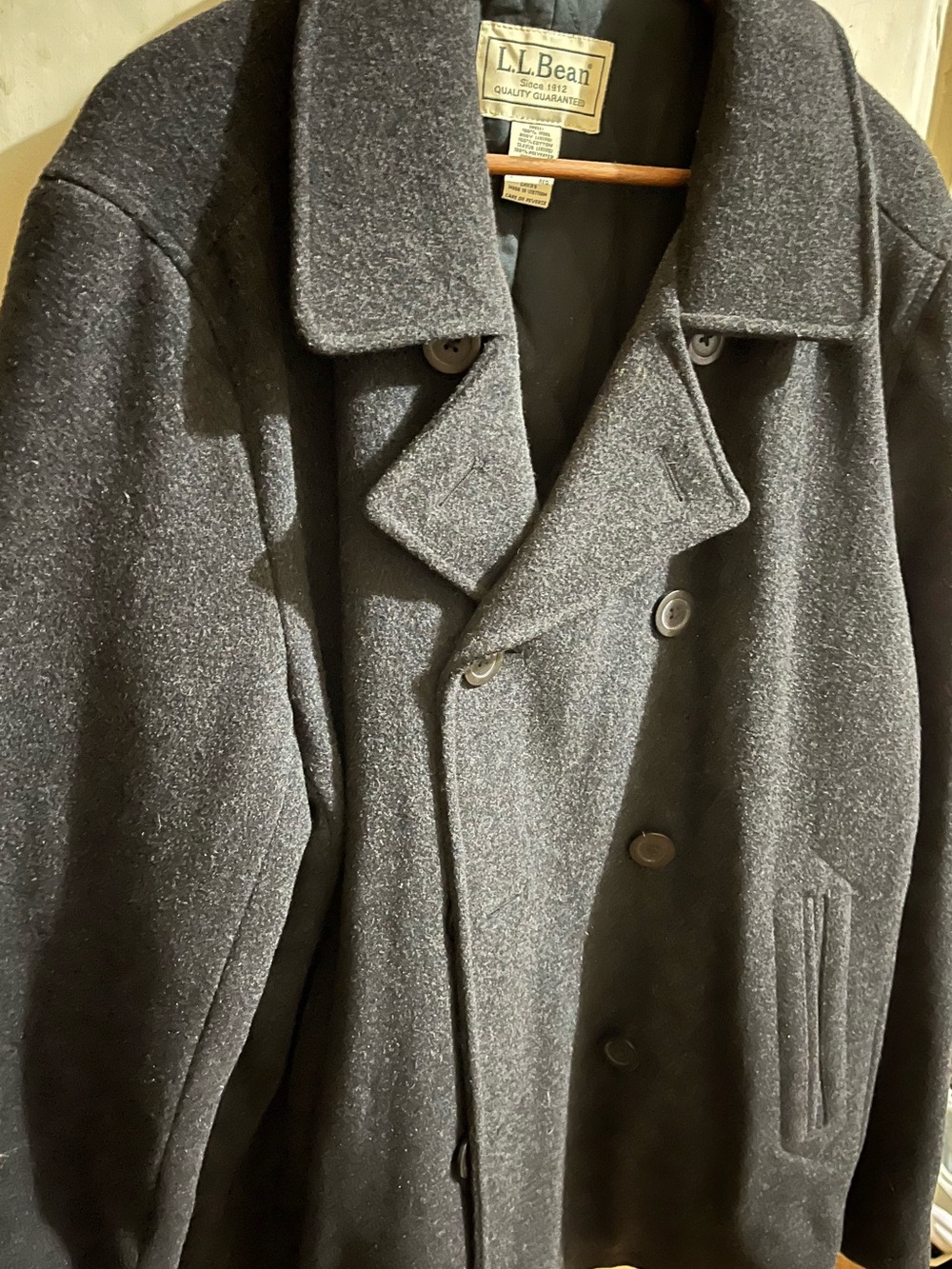 L.L. Bean Men's Dark Gray Wool Pea Coat - Picture 3 of 8